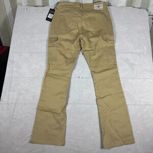 True Religion Bootcut Cargo Pants Womens Travertine Mid Rise Utility Size 31 NWT
